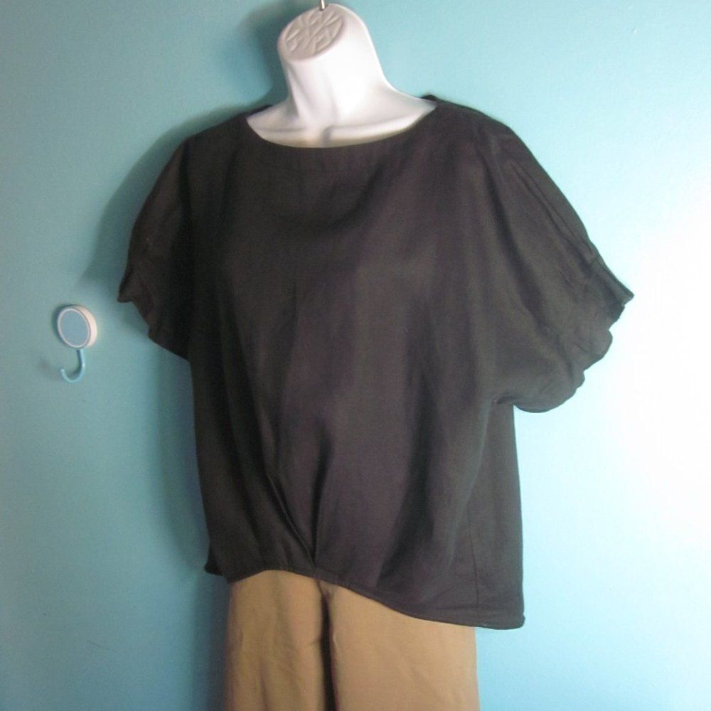 Studio Clip Women Size L Oversized Black 100% Linen Top Japanese Designer Blouse